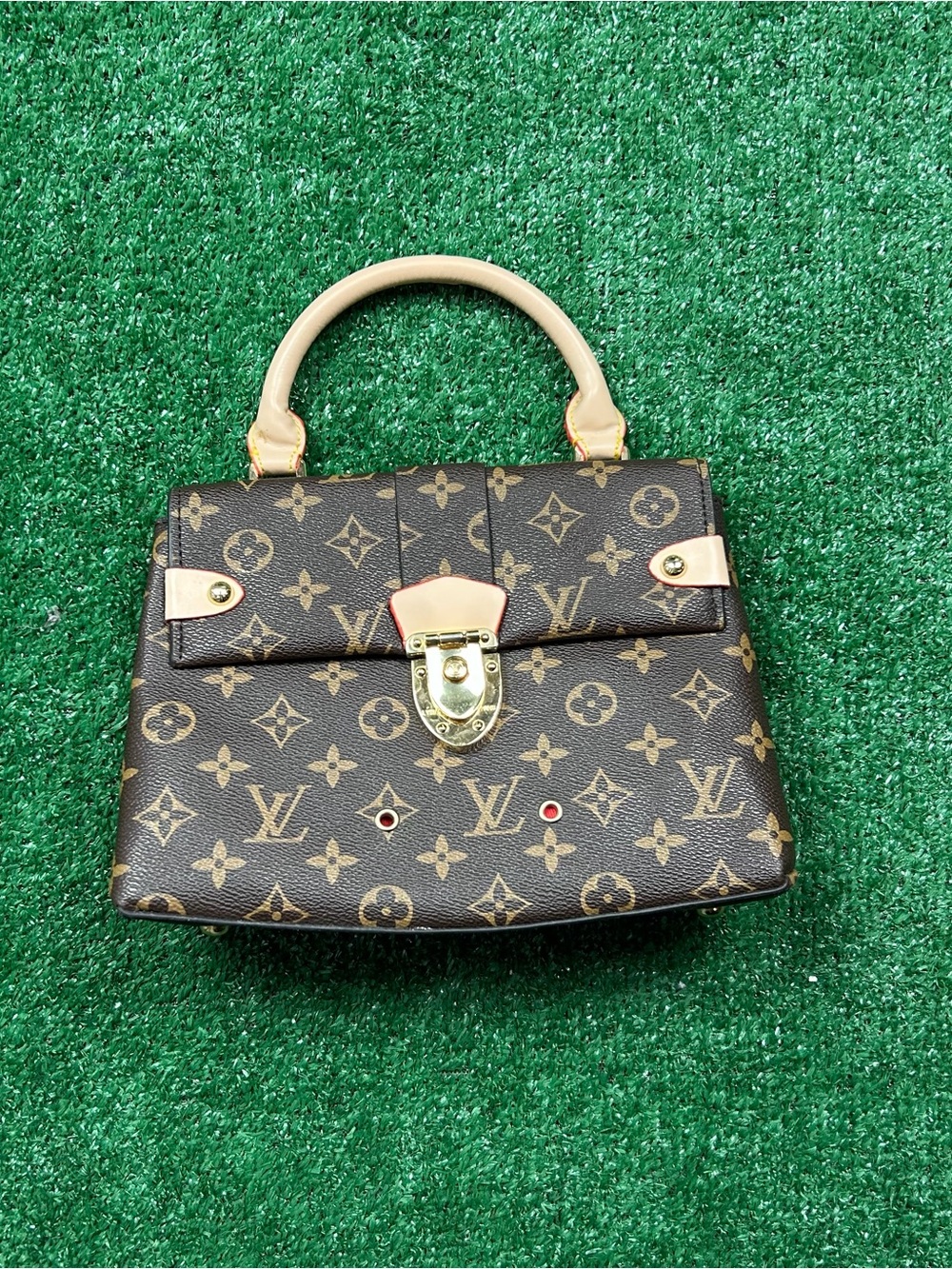 Louis Vuitton Brown Monogram Top-Handle Satchel with Tan Accents
